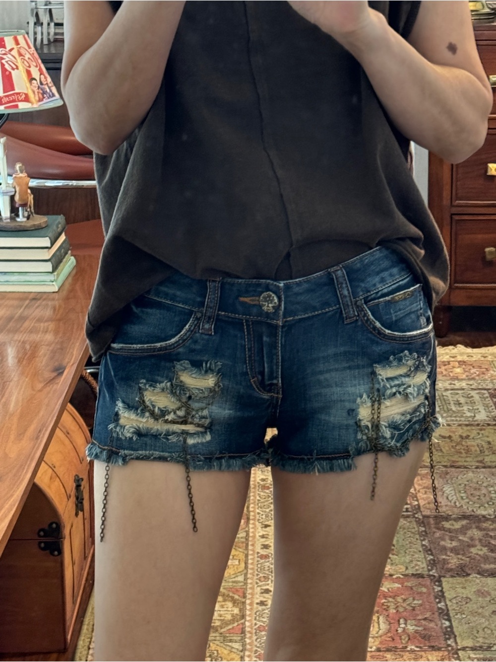 Y2K 90s Only Vintage Distressed Dark Blue Denim Women's Shorts Size S